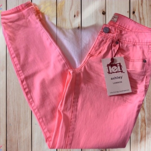 Lei Neon Pink Ashley Low Rise Skinny Jeans  NWT - Picture 2 of 10